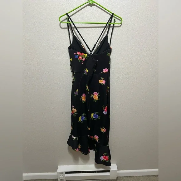 NWT ASOS Black Floral Halter Midi Dress Ruffle Hem Party Cocktail Size  Medium